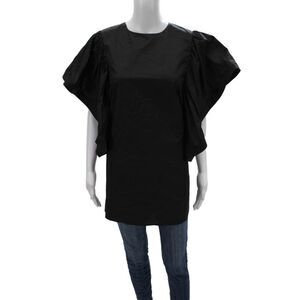 FT Inc Womens Tunic Blouse Black Short Sleeve Round Neck 100% Cotton Size M